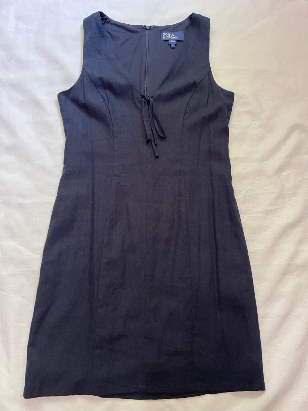 Donna Morgan Navy Blue Tie-Front Sleeveless Dress Zip Up Back